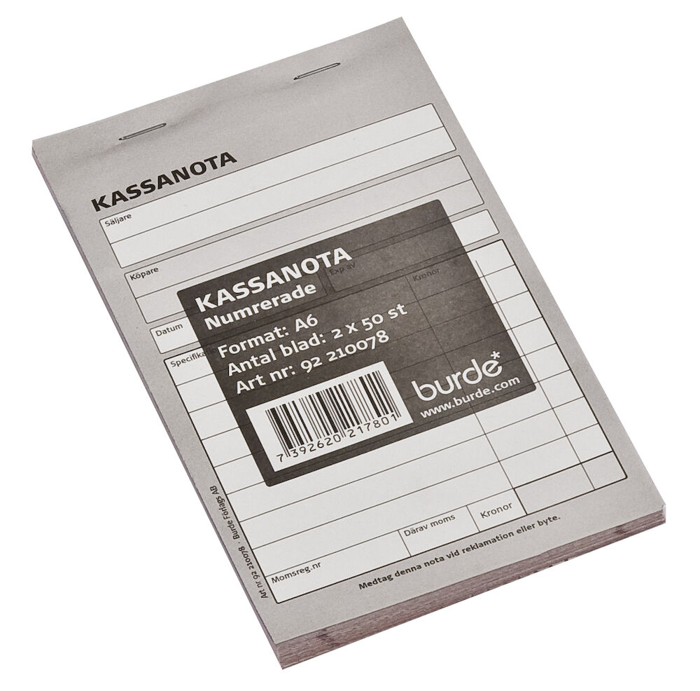 Kassanota 100x150mm 2x50numrerade blad 