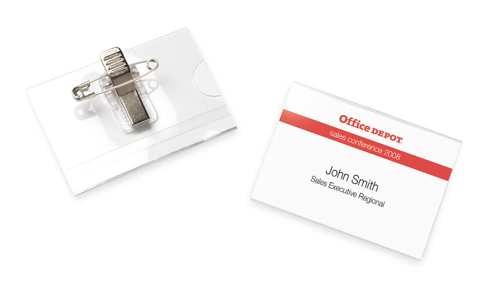Namnskylt med nål och klämma Office Depot