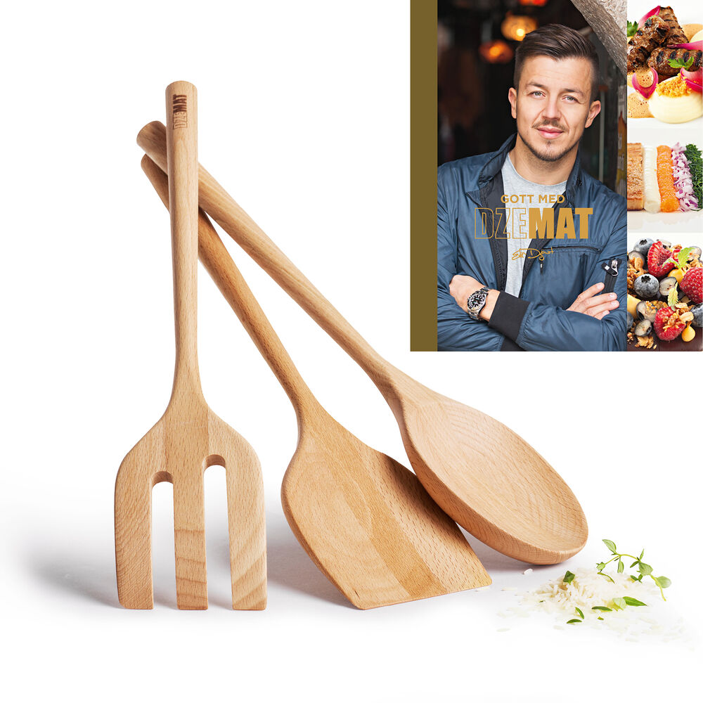 Träredskap 3 delar + Kokbok