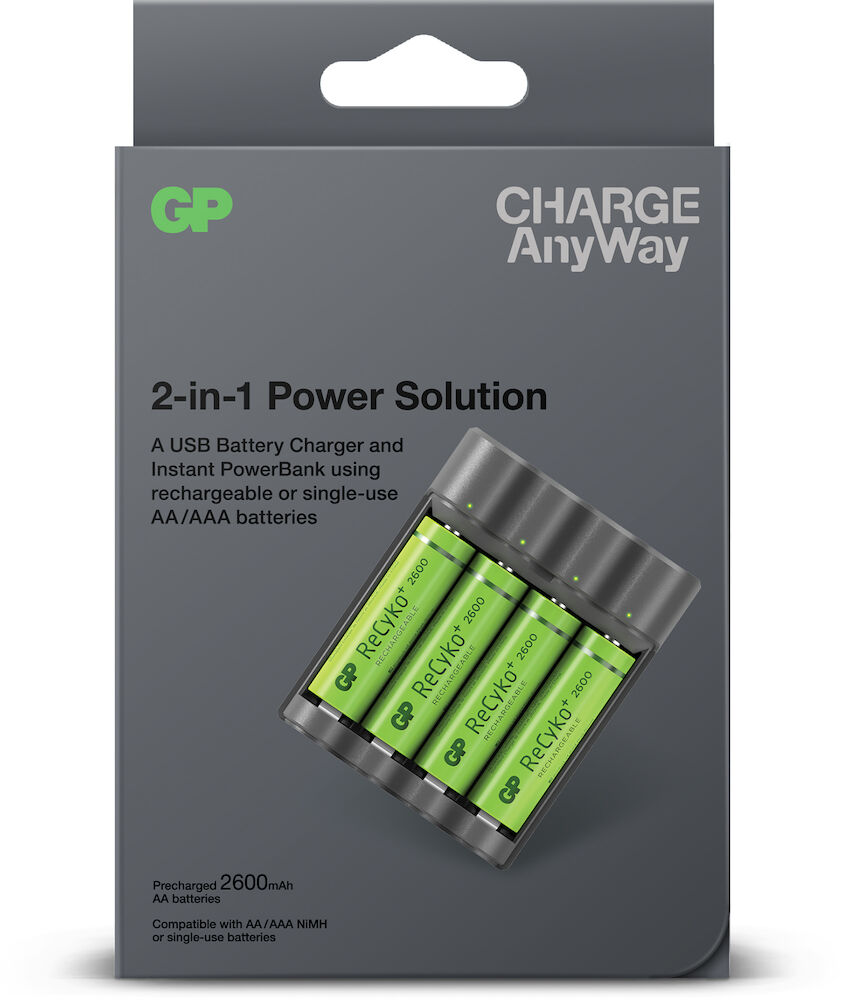 Batteriladdare och powerbank kombinerad - GP Charge AnyWay 2-i-1