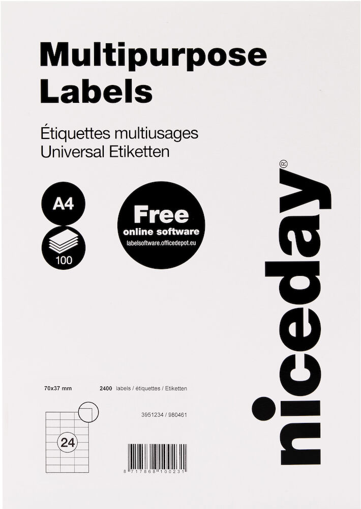 Etiketter Universal A4-ark Niceday