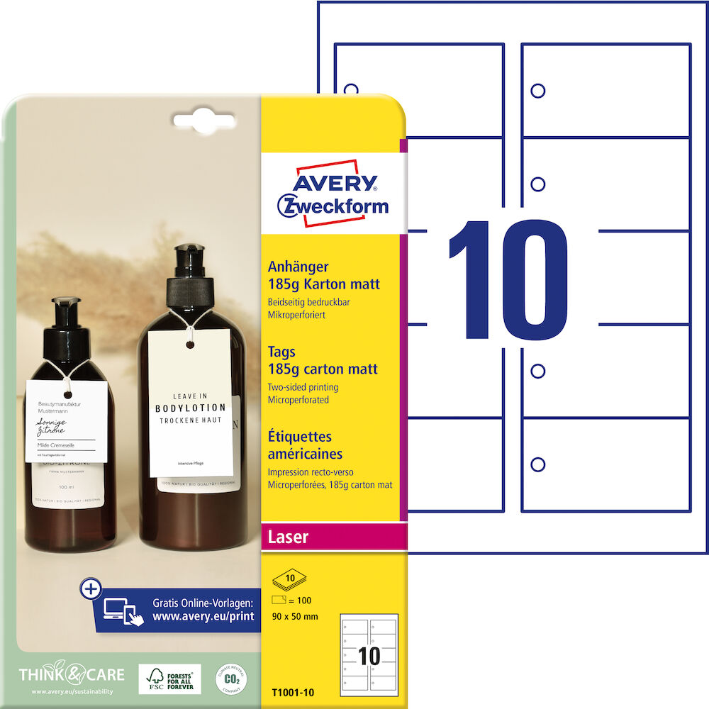 Hängetiketter vit Avery 185g