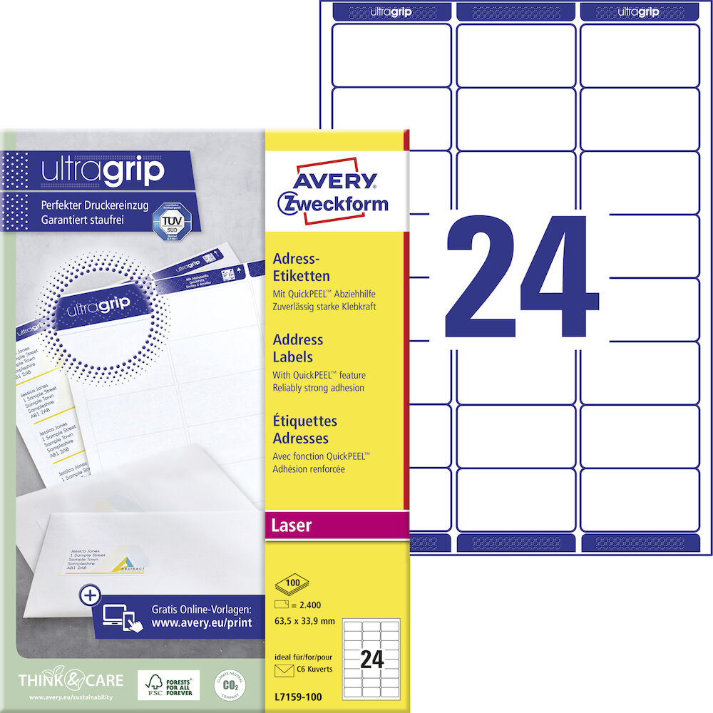 Adressetiketter QuickPEEL och Ultragrip Avery