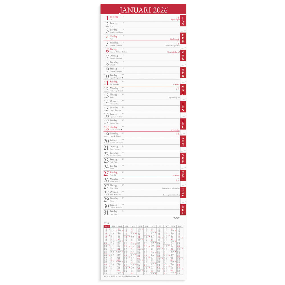 Stor Bordskalender 2026 flik Burde