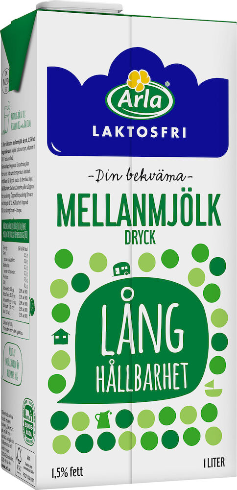 Kaffemjölk / H-Mjölk 1,5% Laktosfri 1 Liter Lång Hållbarhet
