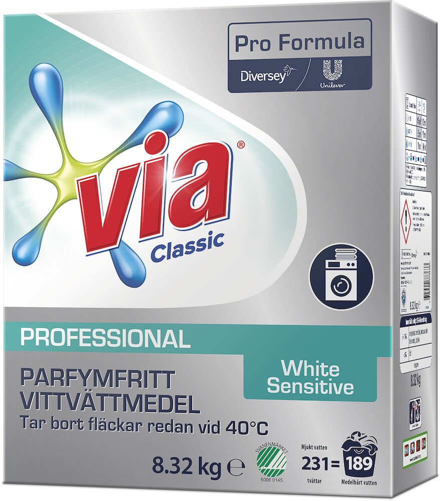 Tvättmedel Via Professional White Sensitive+ 8,32 kg