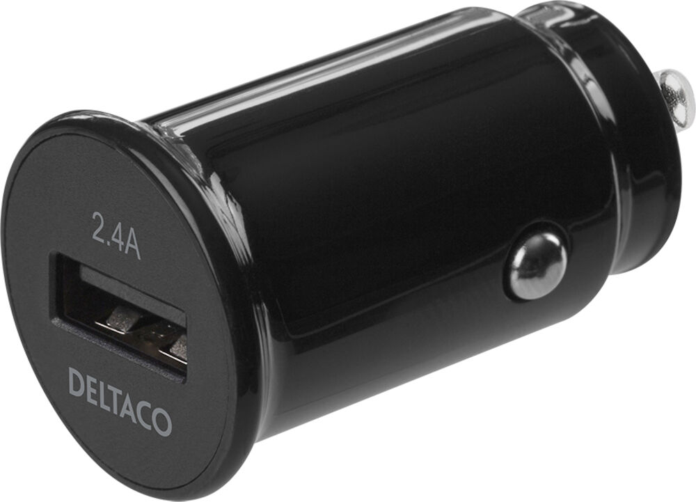 Billaddare Deltaco 1xUSB 2.4A 12W svart