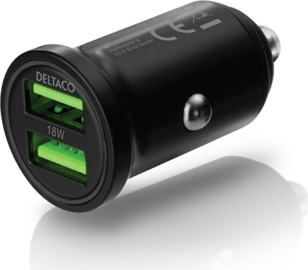 Billaddare snabbladd 2xUSB 36W Deltaco