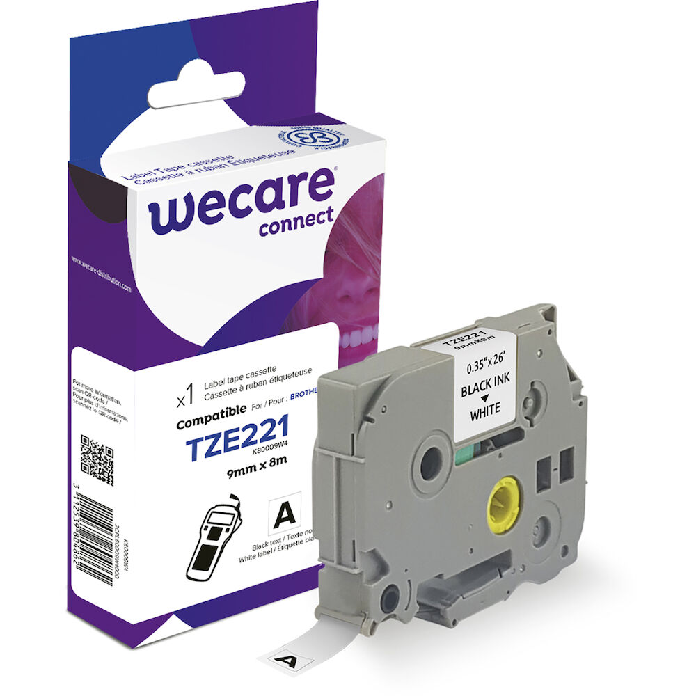 Märkband Wecare TZe 9 mm 8 m svart/vit