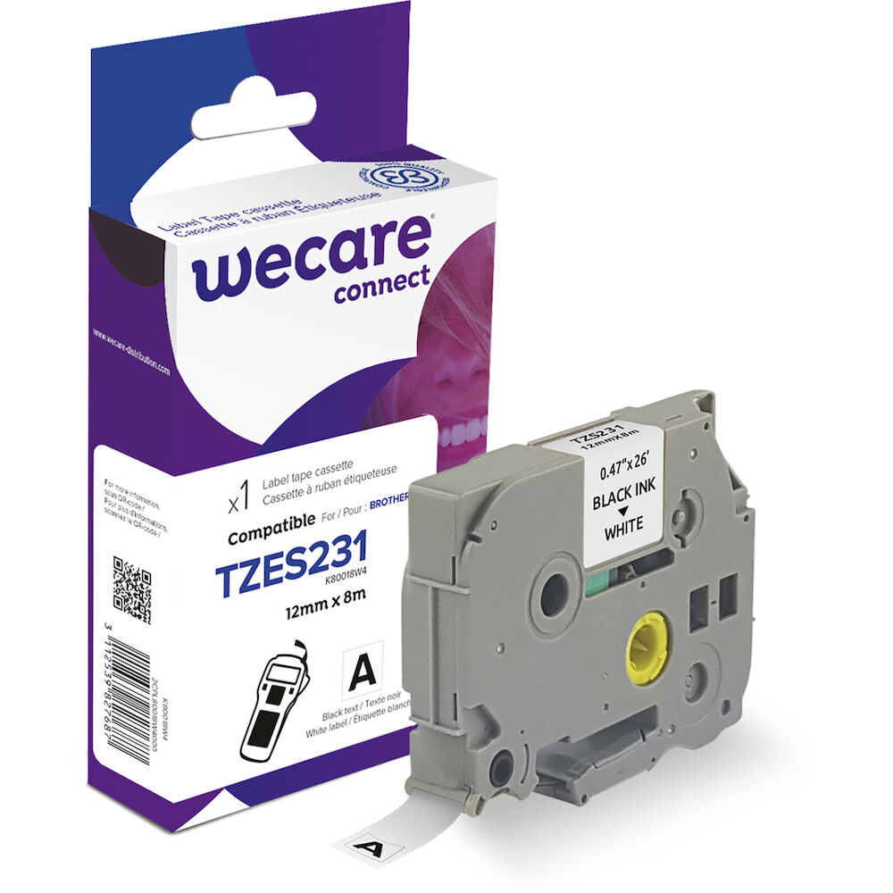 Märkband Wecare TZeS 12 mm 8 m svart/vit