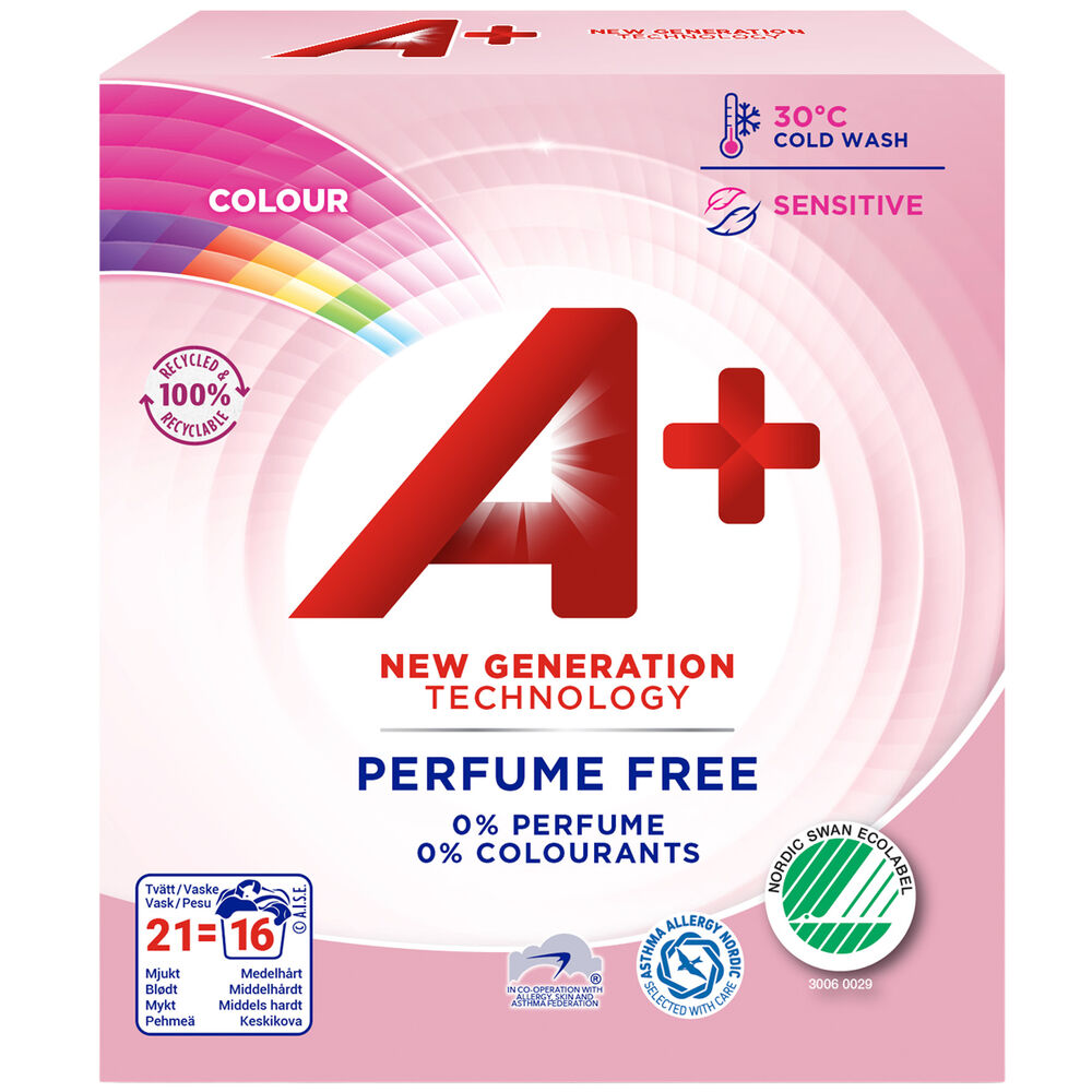 Tvättmedel pulver A+ Sensitive Color 725 g